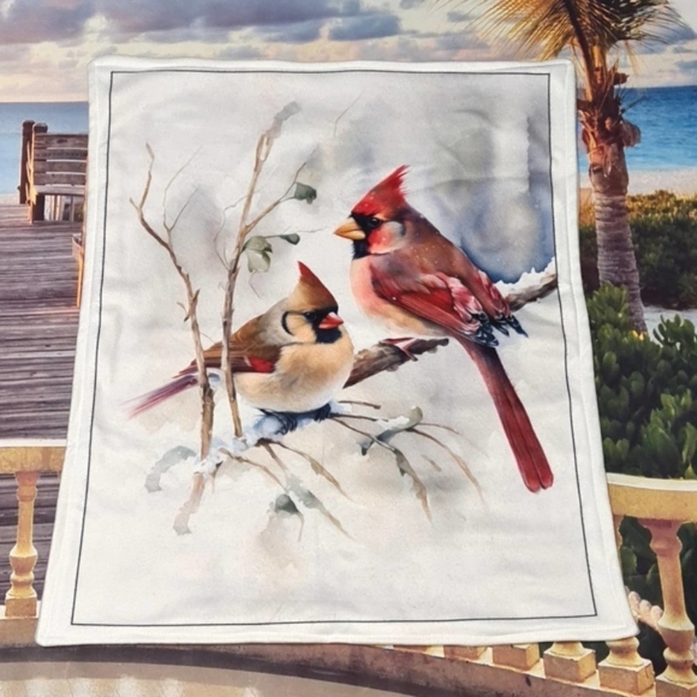 21x25 Baby Blanket Love‎ Birds Cardinals NWOT